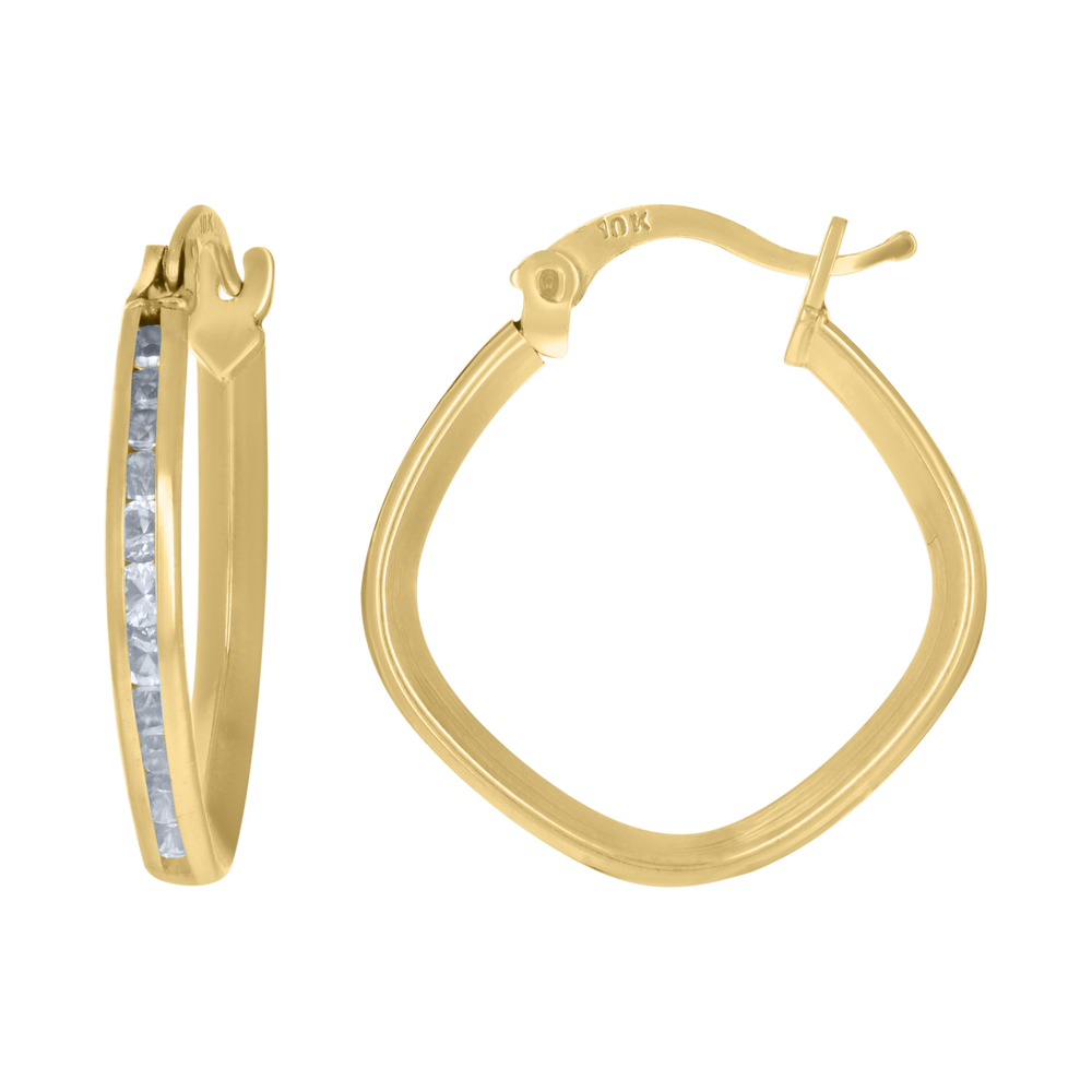 10kt 10k Yellow Gold Womens Cubic-Zirconia Square Hoop Earrings